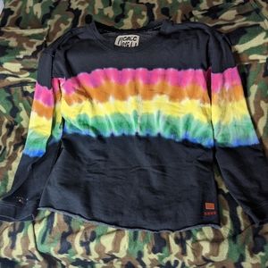 Peace Love World black and rainbow tie dye sweatshirt
